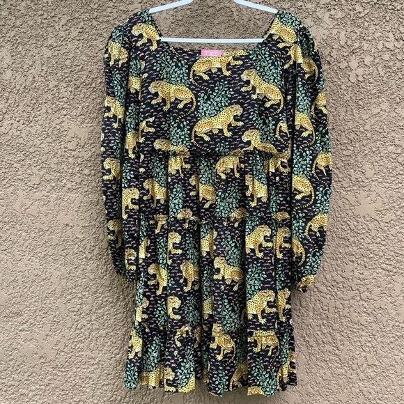 Just‎ Darviny Jungle Safari Tiger Animal Print Mini Dress Floral Tiered Medium - Picture 1 of 14